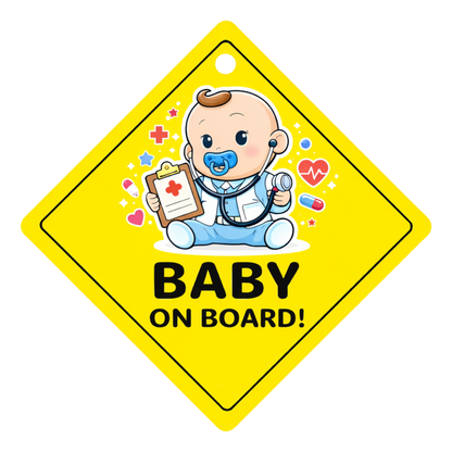 Smeeps Baby Doctor On Board Hanging Sign – 20.32 × 20.32 cm (8 × 8 Inch) Cute Doctor Baby Waterproof Car Hanging Board with Suction Cup | Baby Safety Vehicle Warning Sign