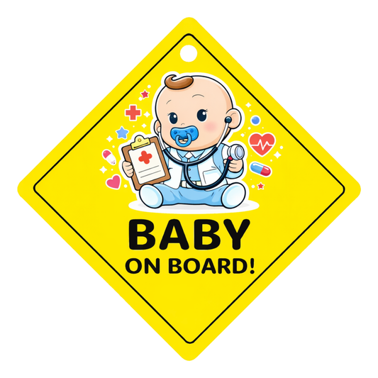 Smeeps Baby Doctor On Board Hanging Sign – 20.32 × 20.32 cm (8 × 8 Inch) Cute Doctor Baby Waterproof Car Hanging Board with Suction Cup | Baby Safety Vehicle Warning Sign