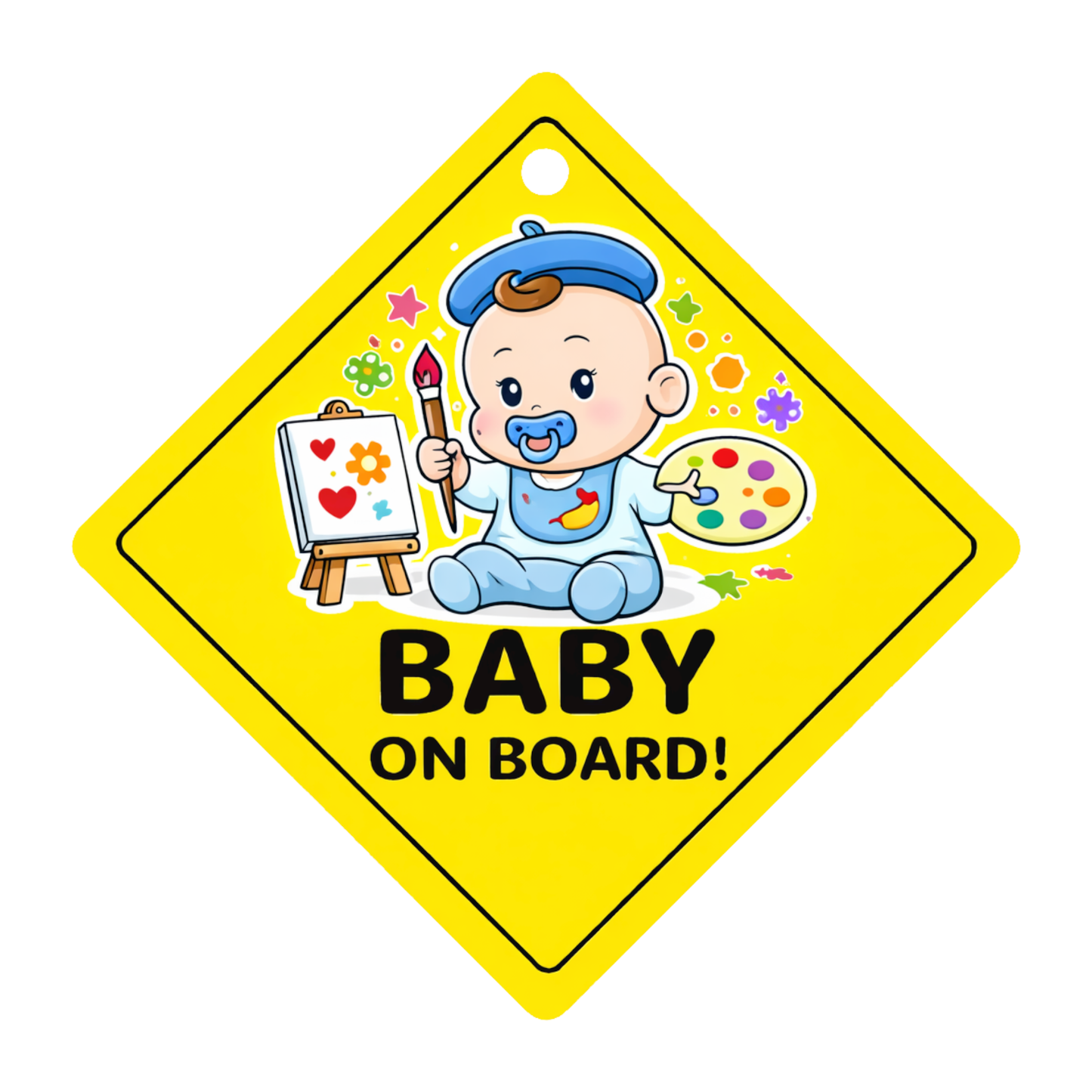 Smeeps Baby Artist On Board Hanging Sign – 20.32 × 20.32 cm (8 × 8 Inch) Cute Painter Baby Waterproof Car Hanging Board with Suction Cup | Baby Safety Vehicle Warning Sign