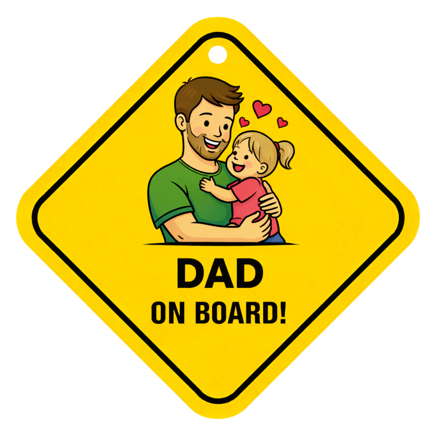 Smeeps Dad On Board Hanging Sign – 20.32 × 20.32 cm (8 × 8 Inch) Cute Father & Daughter Waterproof Car Hanging Board with Suction Cup | Family Safety Vehicle Warning Sign