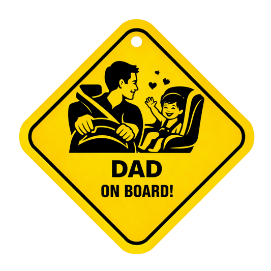 Smeeps Dad On Board Hanging Sign – 20.32 × 20.32 cm (8 × 8 Inch) Father Driving with Child Waterproof Car Hanging Board with Suction Cup | Family Safety Vehicle Warning Sign