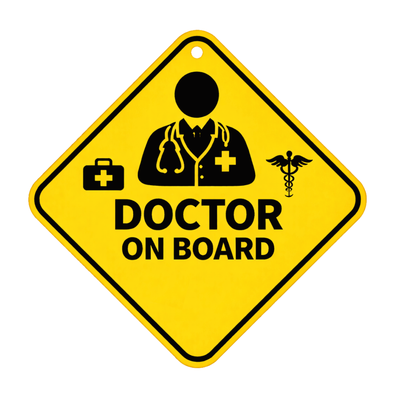 Smeeps Doctor On Board Hanging Sign – 20.32 × 20.32 cm (8 × 8 Inch) Waterproof UV Resistant Car Hanging Board with Suction Cup | Medical Professional Vehicle Safety Sign Pack of 1