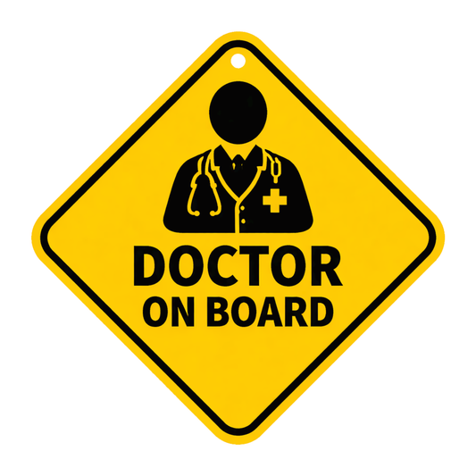 Smeeps Doctor On Board Hanging Sign – 20.32 × 20.32 cm (8 × 8 Inch) Waterproof UV Resistant Medical Car Hanging Board with Suction Cup | Healthcare Professional Vehicle Safety Sign Pack of 1