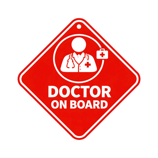 Smeeps Red Doctor On Board Hanging Sign – 20.32 × 20.32 cm (8 × 8 Inch) Waterproof UV Resistant Medical Emergency Car Hanging Board with Suction Cup | Healthcare Professional Vehicle Sign Pack of 1