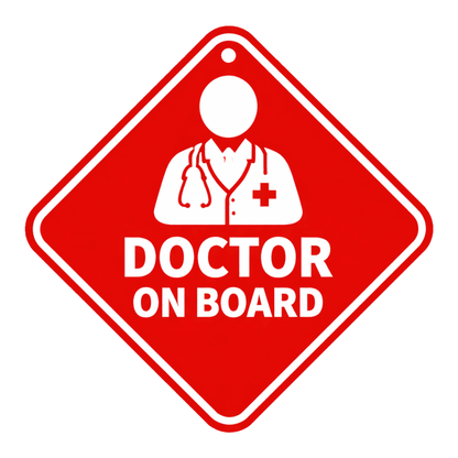 Smeeps Red Doctor On Board Hanging Sign – 20.32 × 20.32 cm (8 × 8 Inch) Waterproof UV Resistant Medical Professional Car Hanging Board with Suction Cup | Emergency Healthcare Vehicle Sign Pack of 1