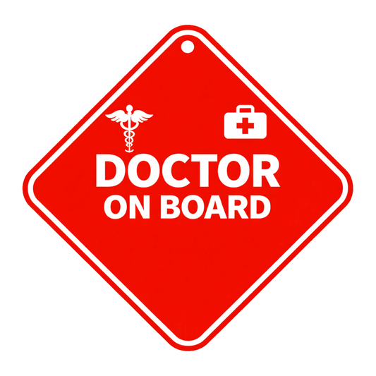 Smeeps Red Doctor On Board Hanging Sign – 20.58 × 20.32 cm (8.1 × 8 Inch) Waterproof UV Resistant Medical Emergency Car Hanging Board with Suction Cup | Professional Healthcare Vehicle Sign Pack of 1