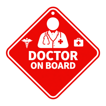 Smeeps Red Doctor On Board Hanging Sign – 20.58 × 20.32 cm (8.1 × 8 Inch) Waterproof UV Resistant Medical Emergency Car Hanging Board with Suction Cup | Professional Healthcare Vehicle Safety Sign Pack of 1