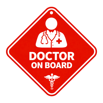 Smeeps Red Doctor On Board Hanging Sign – 20.58 × 20.32 cm (8.1 × 8 Inch) Waterproof UV Resistant Medical Car Hanging Board with Suction Cup | Professional Healthcare Vehicle Emergency Sign Pack of 1