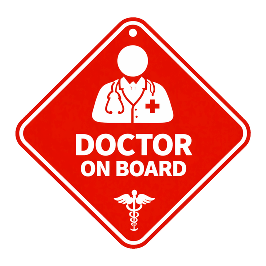 Smeeps Red Doctor On Board Hanging Sign – 20.58 × 20.32 cm (8.1 × 8 Inch) Waterproof UV Resistant Medical Car Hanging Board with Suction Cup | Professional Healthcare Vehicle Emergency Sign Pack of 1