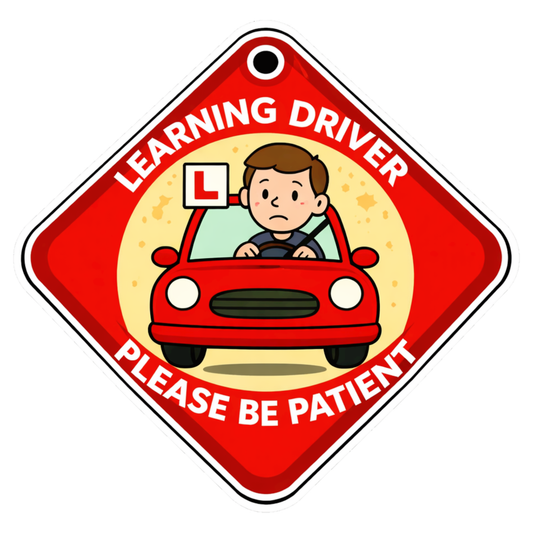 Smeeps Learning Driver Please Be Patient Hanging Board – 20.32 × 20.83 cm (8 × 8.2 Inch) Waterproof Car Hanging Sign with Suction Cup | Learner Driver Safety Board for Cars
