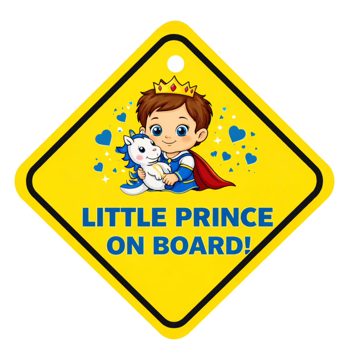 Smeeps Little Prince On Board Hanging Sign – 20.58 × 20.32 cm (8.1 × 8 Inch) Waterproof Baby Safety Car Hanging Board with Suction Cup for Cars Pack of 1