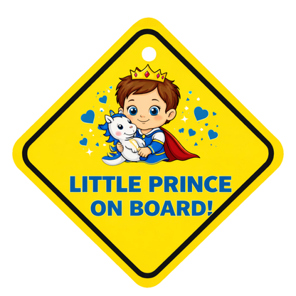 Smeeps Little Prince On Board Hanging Sign – 20.58 × 20.32 cm (8.1 × 8 Inch) Waterproof Baby Safety Car Hanging Board with Suction Cup for Cars Pack of 1