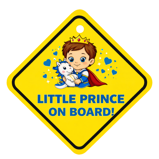 Smeeps Little Prince On Board Hanging Sign – 20.58 × 20.32 cm (8.1 × 8 Inch) Waterproof Baby Safety Car Hanging Board with Suction Cup for Cars Pack of 1