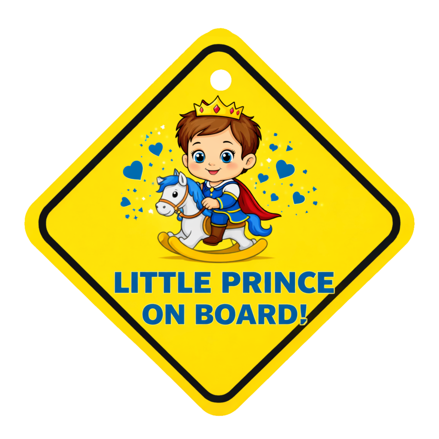 Smeeps Little Prince On Board Hanging Sign – 20.58 × 20.32 cm (8.1 × 8 Inch) Waterproof Baby Safety Car Hanging Board with Suction Cup | Cute Prince Cartoon Design