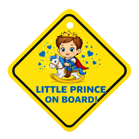 Smeeps Little Prince On Board Hanging Sign – 20.58 × 20.32 cm (8.1 × 8 Inch) Waterproof Baby Safety Car Hanging Board with Suction Cup | Cute Prince Cartoon Design