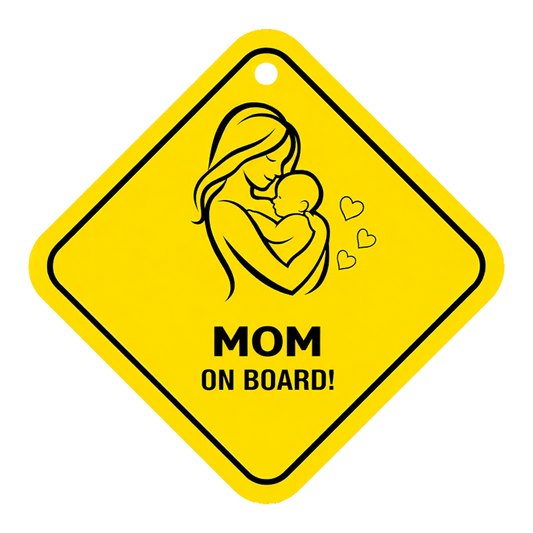 Smeeps Mom On Board Hanging Sign – 20.32 × 20.32 cm (8 × 8 Inch) Waterproof Baby Safety Car Hanging Board with Suction Cup | Mother & Baby Design