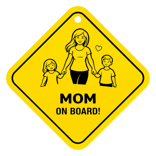 Smeeps Mom On Board Hanging Sign – 20.32 × 20.32 cm (8 × 8 Inch) Waterproof Family Safety Car Hanging Board with Suction Cup | Mom & Kids Design