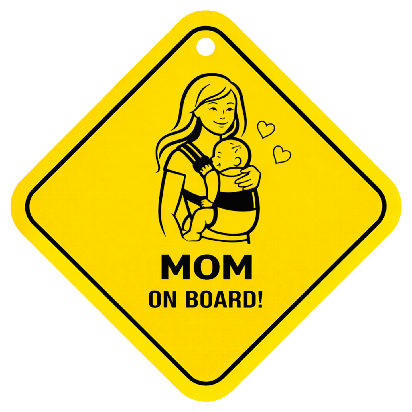 Smeeps Mom On Board Hanging Sign – 20.32 × 20.32 cm (8 × 8 Inch) Waterproof Baby Safety Car Hanging Board with Suction Cup | Mother & Baby Design Pack of 1