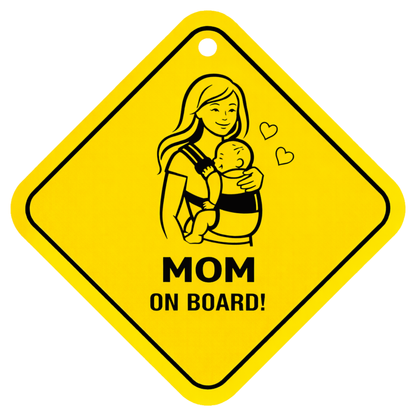 Smeeps Mom On Board Hanging Sign – 20.32 × 20.32 cm (8 × 8 Inch) Waterproof Baby Safety Car Hanging Board with Suction Cup | Mother & Baby Design Pack of 1