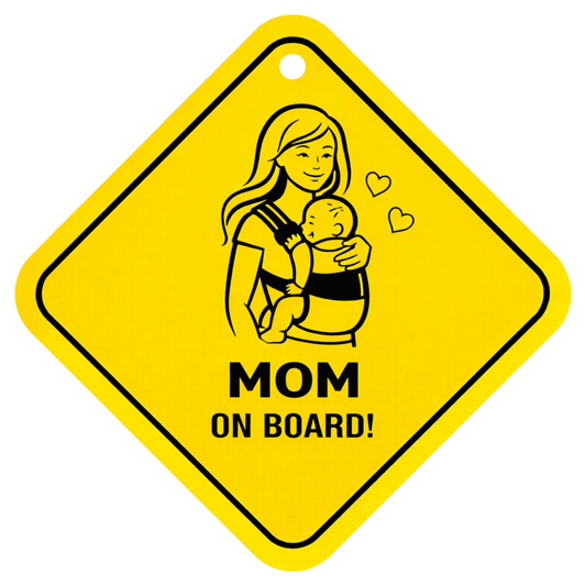 Smeeps Mom On Board Hanging Sign – 20.32 × 20.32 cm (8 × 8 Inch) Waterproof Baby Safety Car Hanging Board with Suction Cup | Mother & Baby Design Pack of 1