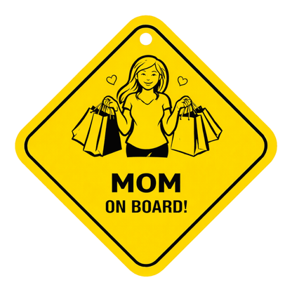 Smeeps Mom On Board Hanging Sign – 20.32 × 20.32 cm (8 × 8 Inch) Waterproof Car Hanging Board with Suction Cup | Shopping Mom Safety Design