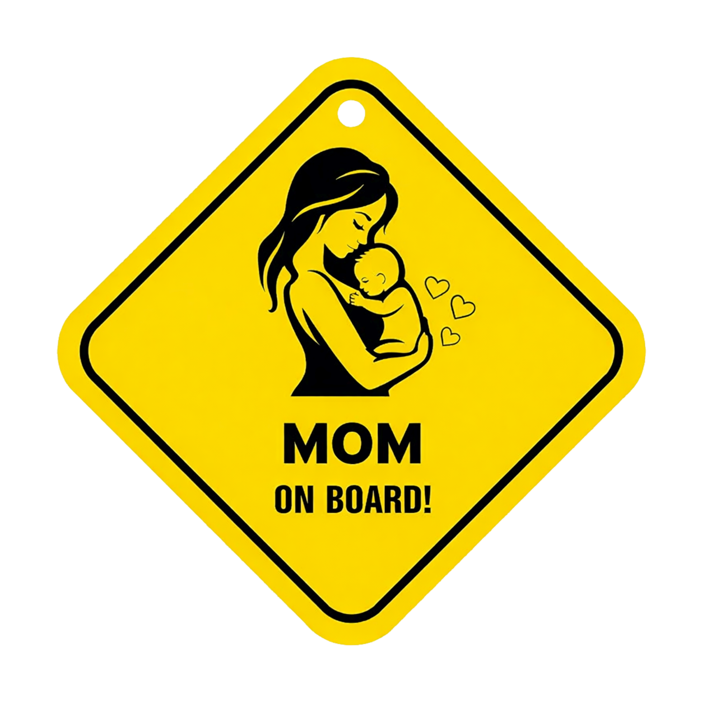 Smeeps Mom On Board Hanging Sign – 20.32 × 20.32 cm (8 × 8 Inch) Mother & Baby Waterproof Car Hanging Board with Suction Cup | Family Safety Vehicle Warning Sign