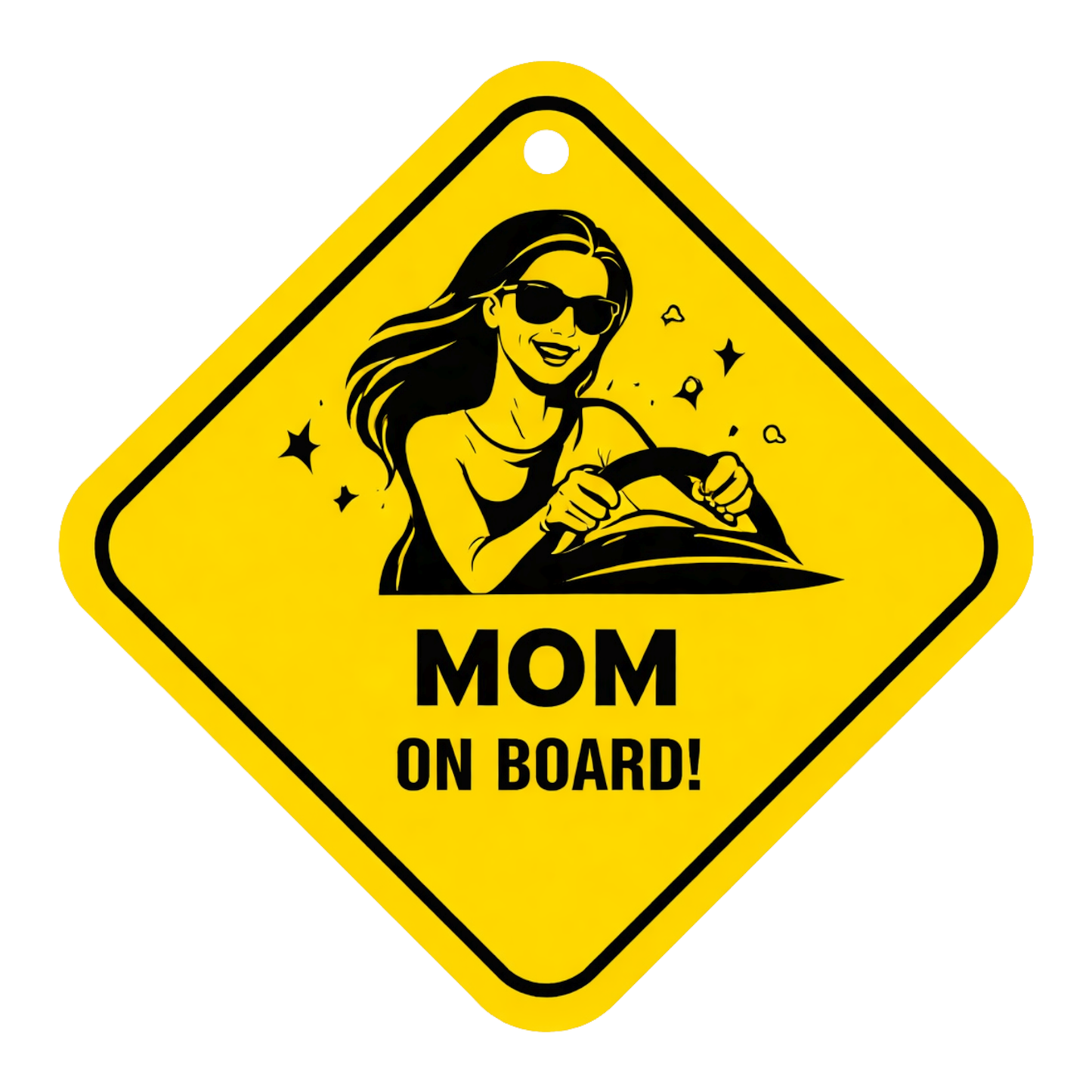 Smeeps Mom On Board Hanging Sign – 20.32 × 20.32 cm (8 × 8 Inch) Stylish Mom Driver Waterproof Car Hanging Board with Suction Cup | Family Safety Vehicle Warning Sign