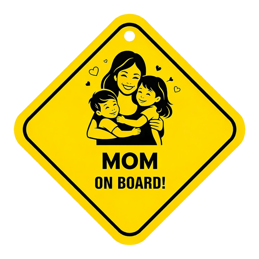 Smeeps Mom On Board Hanging Sign – 20.32 × 20.32 cm (8 × 8 Inch) Mother & Kids Waterproof Car Hanging Board with Suction Cup | Family Safety Vehicle Warning Sign Pack of 1