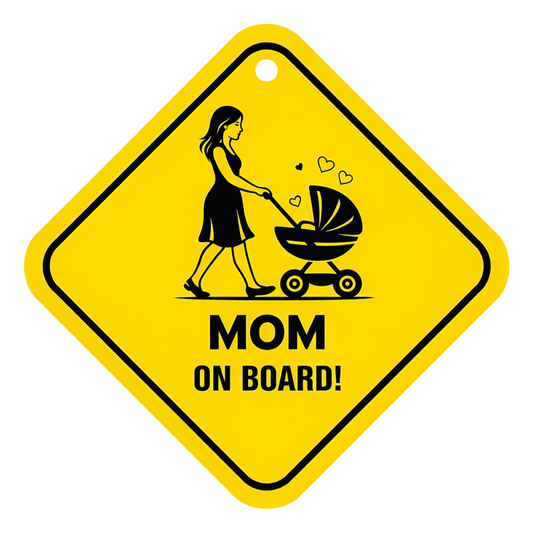 Smeeps Mom On Board Hanging Sign – 20.32 × 20.32 cm (8 × 8 Inch) Mom with Baby Stroller Waterproof Car Hanging Board with Suction Cup | Mother & Baby Safety Vehicle Sign Pack of 1