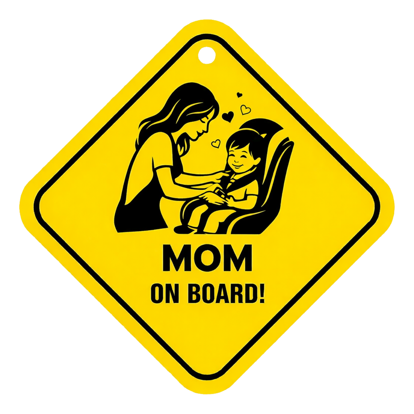 Smeeps Mom On Board Hanging Sign – 20.32 × 20.32 cm (8 × 8 Inch) Mom & Child Car Seat Waterproof Hanging Board with Suction Cup | Family Safety Vehicle Sign Pack of 1
