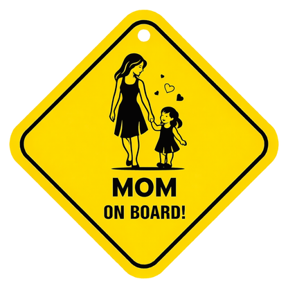 Smeeps Mom On Board Hanging Sign – 20.32 × 20.32 cm (8 × 8 Inch) Mom & Daughter Waterproof Car Hanging Board with Suction Cup | Family Safety Vehicle Warning Sign Pack of 1