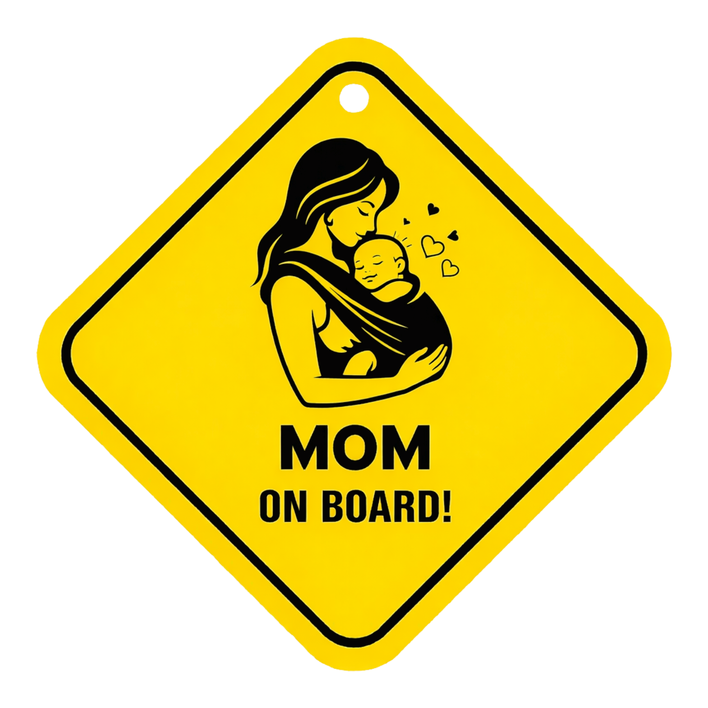 Smeeps Mom On Board Hanging Sign – 20.32 × 20.32 cm (8 × 8 Inch) Mother Carrying Baby Waterproof Car Hanging Board with Suction Cup | Baby Safety Vehicle Warning Sign Pack of 1