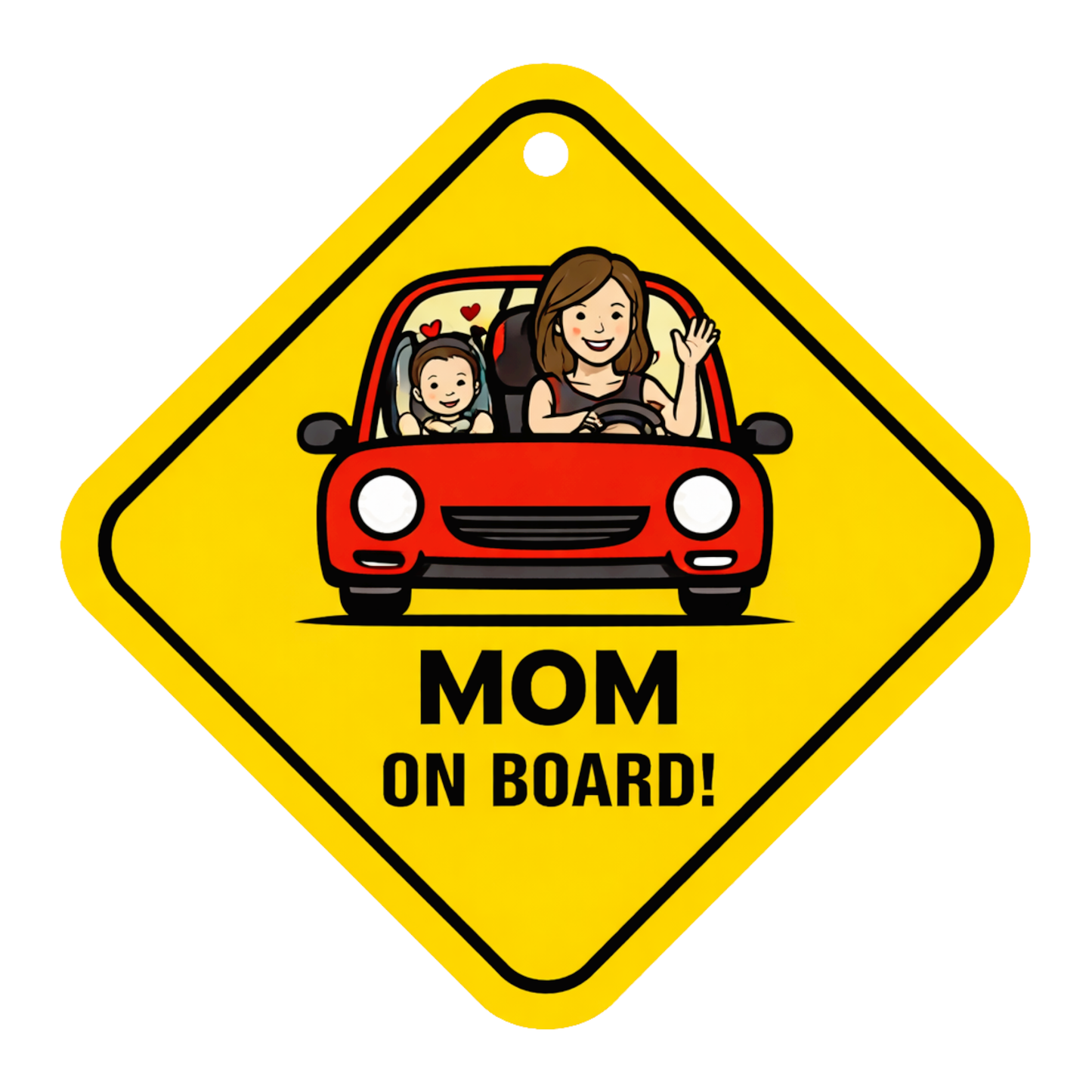 Smeeps Mom On Board Hanging Sign – 20.32 × 20.32 cm (8 × 8 Inch) Mom Driving with Child Waterproof Car Hanging Board with Suction Cup | Family Safety Vehicle Warning Sign Pack of 1