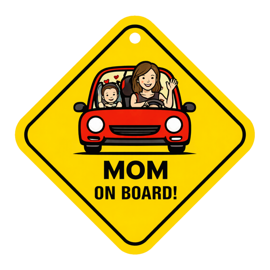 Smeeps Mom On Board Hanging Sign – 20.32 × 20.32 cm (8 × 8 Inch) Mom Driving with Child Waterproof Car Hanging Board with Suction Cup | Family Safety Vehicle Warning Sign Pack of 1