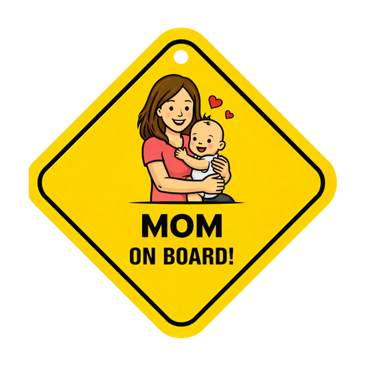 Smeeps Mom On Board Hanging Sign – 20.32 × 20.32 cm (8 × 8 Inch) Mother Carrying Baby Waterproof Car Hanging Board with Suction Cup | Cute Family Safety Vehicle Sign Pack of 1