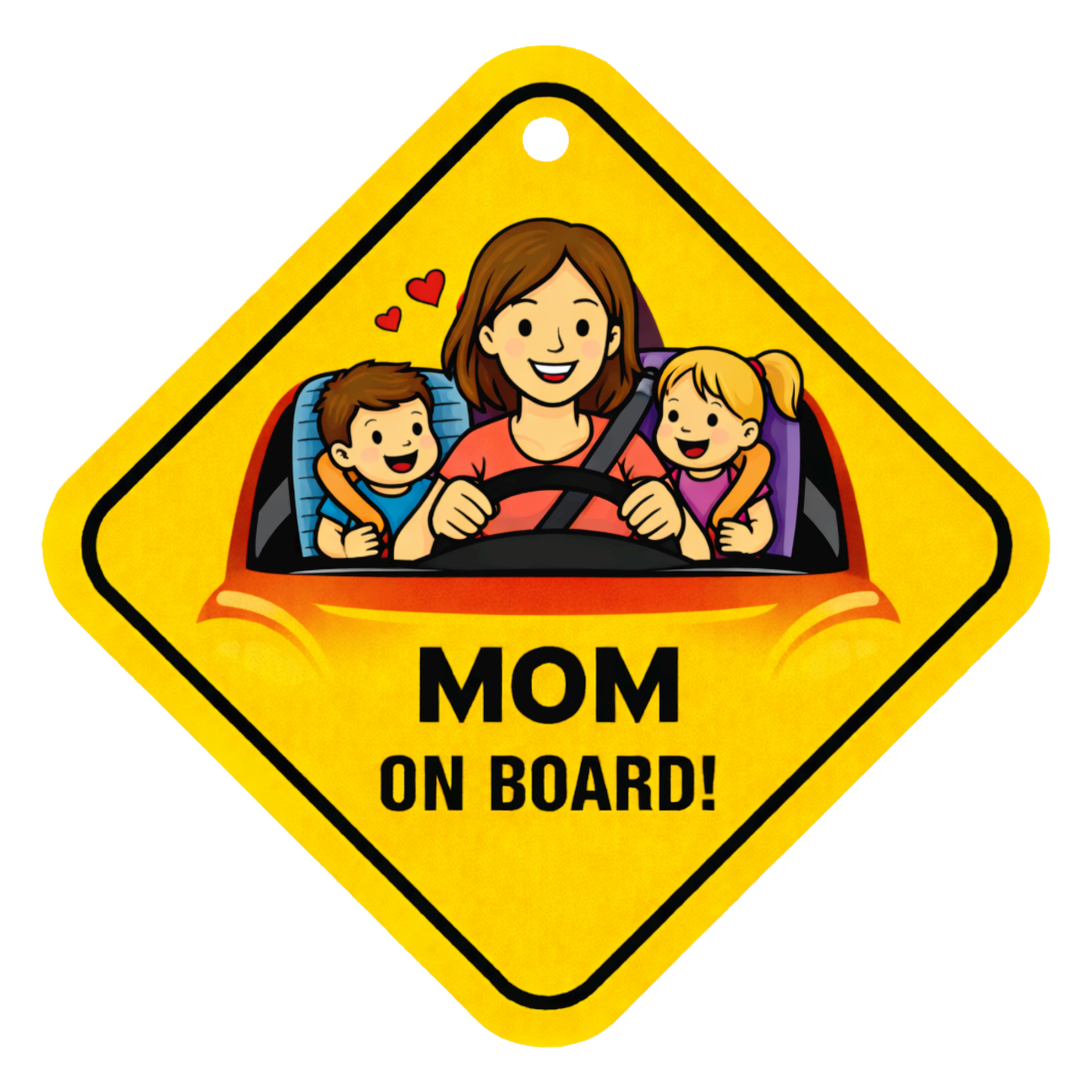 Smeeps Mom On Board Hanging Sign – 20.32 × 20.32 cm (8 × 8 Inch) Mom Driving with Kids Waterproof Car Hanging Board with Suction Cup | Cute Family Safety Vehicle Sign Pack of 1