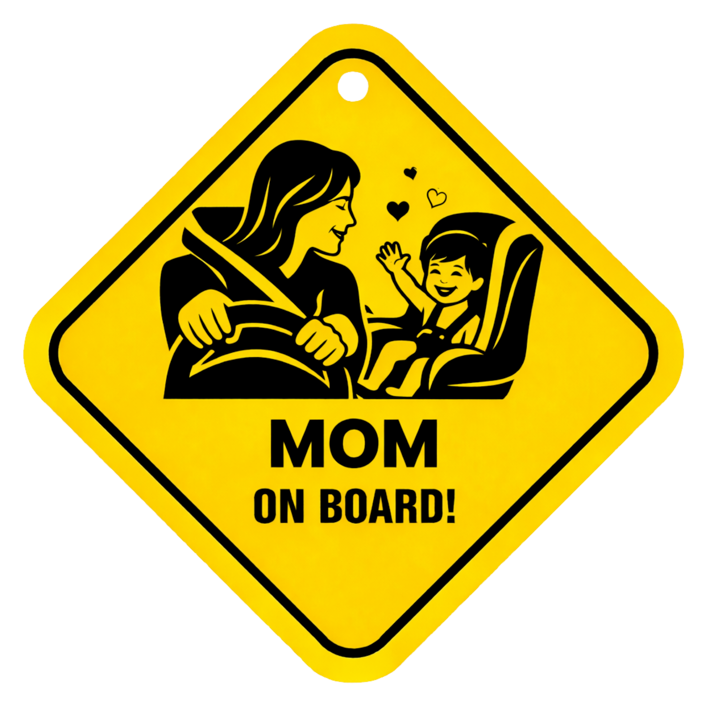 Smeeps Mom On Board Hanging Sign – 20.32 × 20.32 cm (8 × 8 Inch) Mom Driving with Baby Waterproof Car Hanging Board with Suction Cup | Cute Family Safety Vehicle Sign Pack of 1