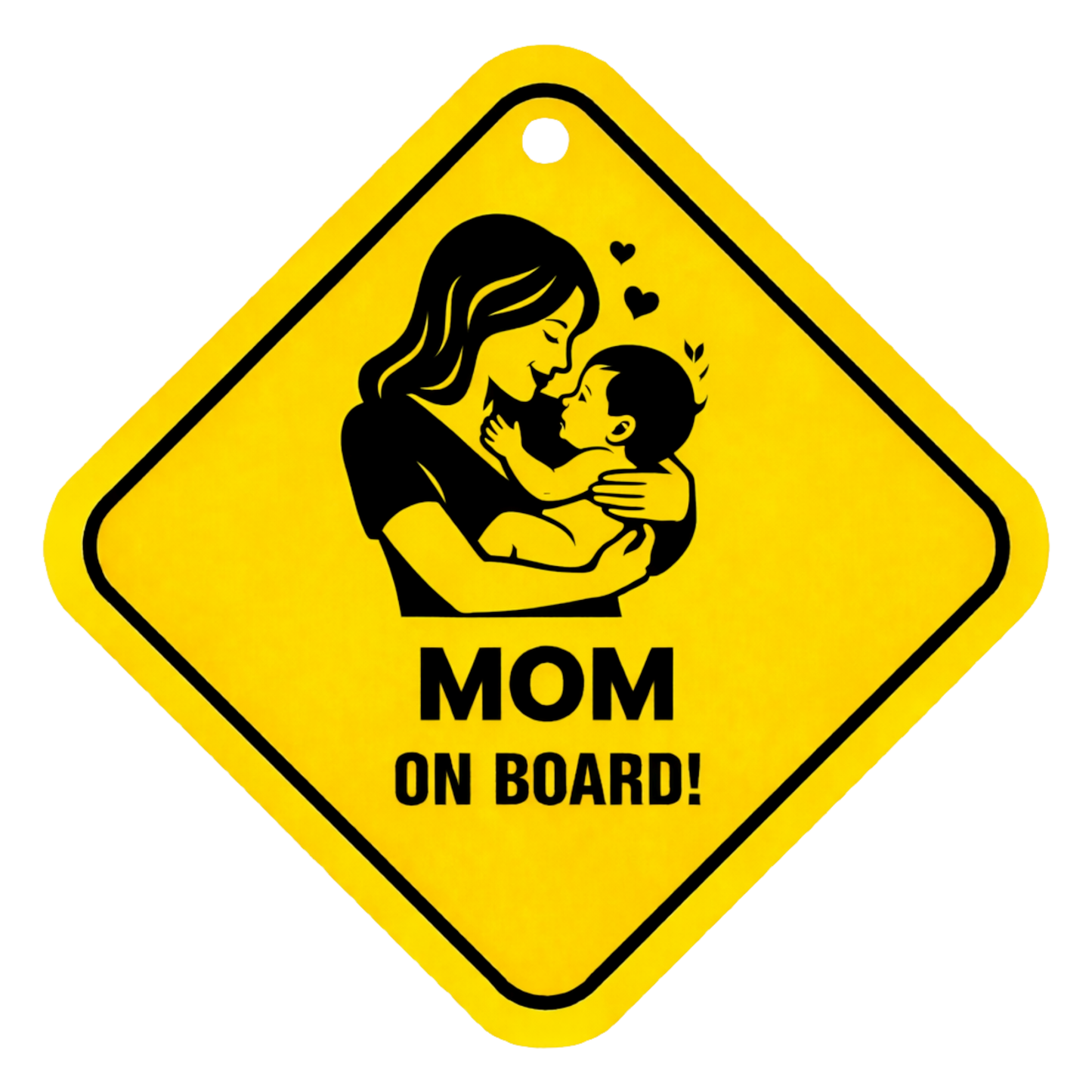 Smeeps Mom On Board Hanging Sign – 20.32 × 20.32 cm (8 × 8 Inch) Loving Mother & Baby Waterproof Car Hanging Board with Suction Cup | Cute Family Safety Vehicle Sign Pack of 1