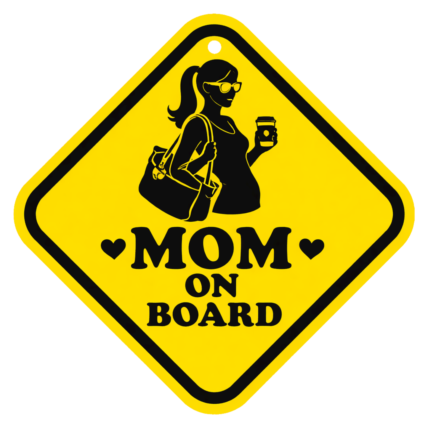 Smeeps Stylish Mom On Board Hanging Sign – 20.32 × 20.32 cm (8 × 8 Inch) Waterproof UV Resistant Car Hanging Board with Suction Cup | Premium Mother Safety Vehicle Sign Pack of 1