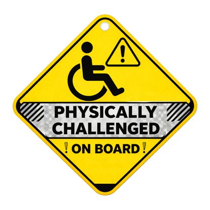 Smeeps Physically Challenged On Board Hanging Sign – 20.58 × 20.32 cm (8.1 × 8 Inch) Waterproof Car Safety Hanging Board with Suction Cup | Disability Awareness Vehicle Sign