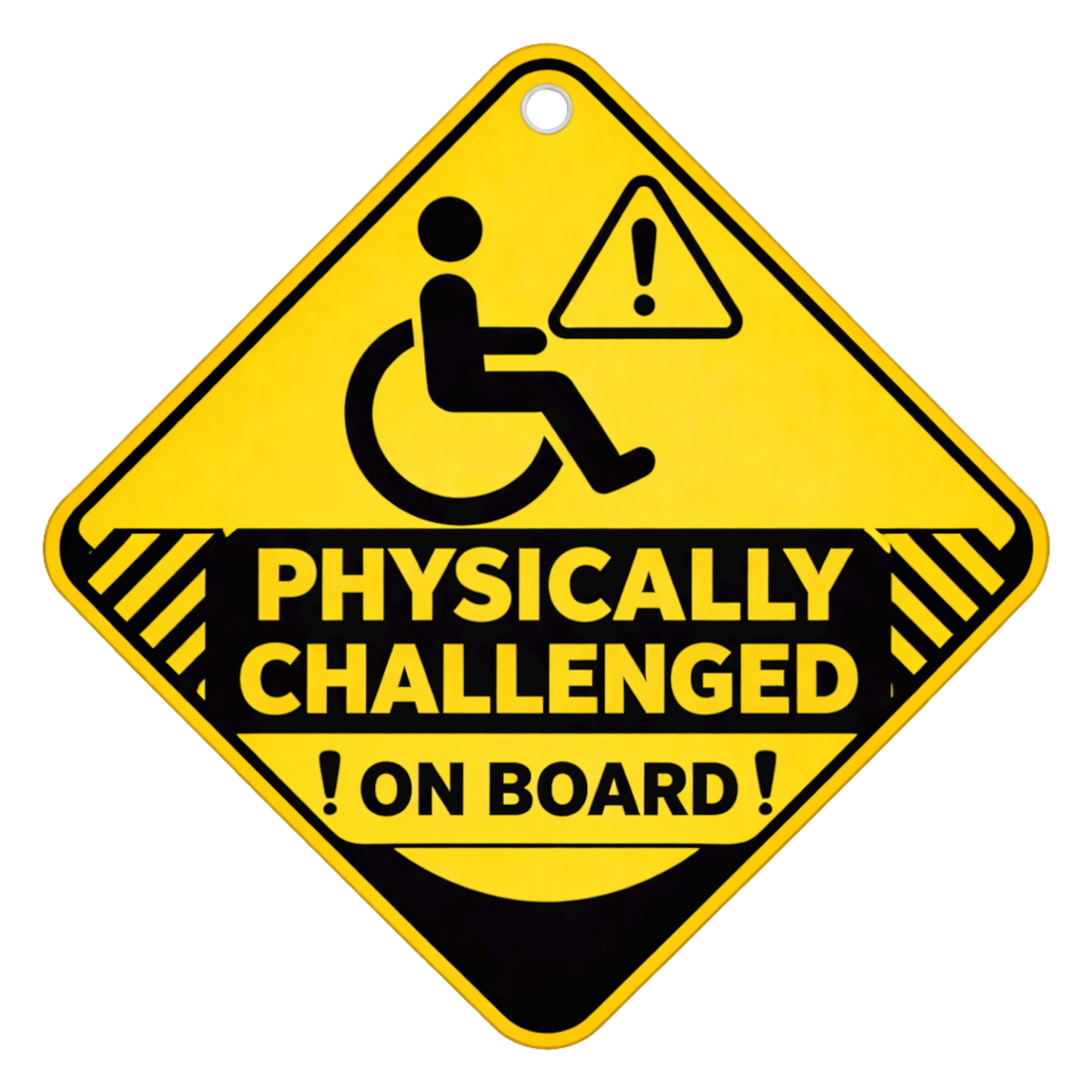 Smeeps Physically Challenged On Board Hanging Sign – 20.32 × 20.32 cm (8 × 8 Inch) Waterproof Disability Awareness Car Hanging Board with Suction Cup | Reflective Safety Warning Sign
