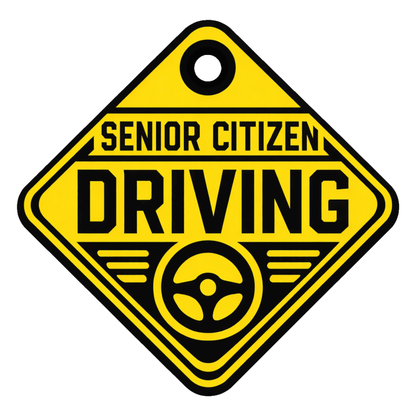 Smeeps Senior Citizen Driving Hanging Sign – 20.32 × 20.58 cm (8 × 8.1 Inch) Waterproof Safety Car Hanging Board with Suction Cup | Elderly Driver Warning Vehicle Sign