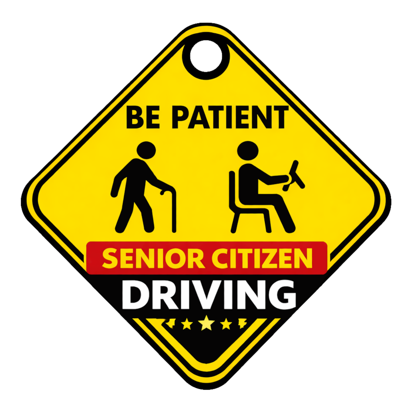 Smeeps Senior Citizen Driving Hanging Sign – 20.32 × 20.32 cm (8 × 8 Inch) Waterproof Safety Car Hanging Board with Suction Cup | Be Patient Elderly Driver Warning Sign