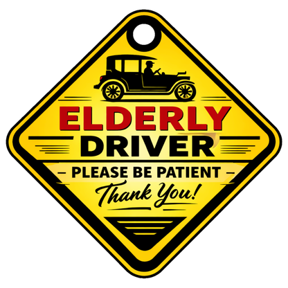 Smeeps Elderly Driver Hanging Sign – 20.32 × 20.83 cm (8 × 8.2 Inch) Waterproof Safety Car Hanging Board with Suction Cup | Senior Citizen Driving Warning Vehicle Sign