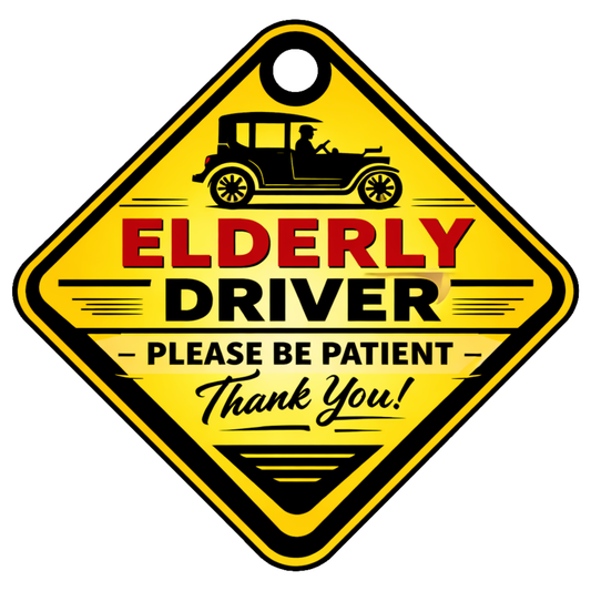 Smeeps Elderly Driver Hanging Sign – 20.32 × 20.83 cm (8 × 8.2 Inch) Waterproof Safety Car Hanging Board with Suction Cup | Senior Citizen Driving Warning Vehicle Sign