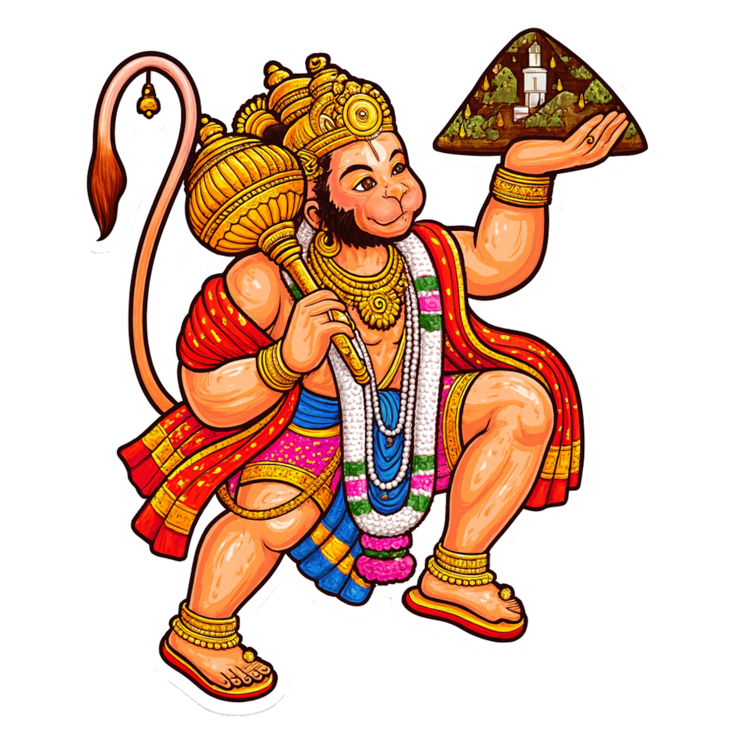 Smeeps Lord Hanuman Sticker – 11.43 x 9.65 cm Car & Bike Vinyl Decal | Sankat Mochan Carrying Sanjeevani Design | Waterproof & Durable