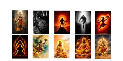 Smeeps Lord Hanuman Wall Poster Pack of 10 – A4 Size (8.27 × 11.69 Inches) | 300 GSM Thick Art Paper | Non-Gumming (No Adhesive) | High-Quality Spiritual & Mythology Prints