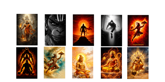 Smeeps Lord Hanuman Wall Poster Pack of 10 – A4 Size (8.27 × 11.69 Inches) | 300 GSM Thick Art Paper | Non-Gumming (No Adhesive) | High-Quality Spiritual & Mythology Prints