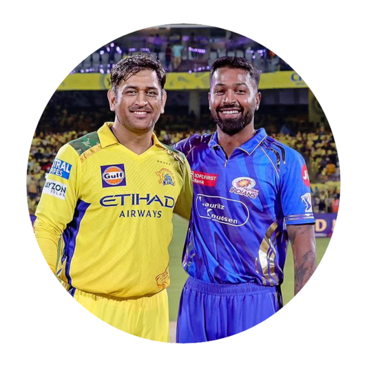 Smeeps MS Dhoni & Hardik Pandya IPL Sticker – 10.16 × 10.16 cm (4 × 4 Inch) Round Car & Bike Vinyl Decal | CSK & MI Captain Duo Design | Waterproof UV Resistant
