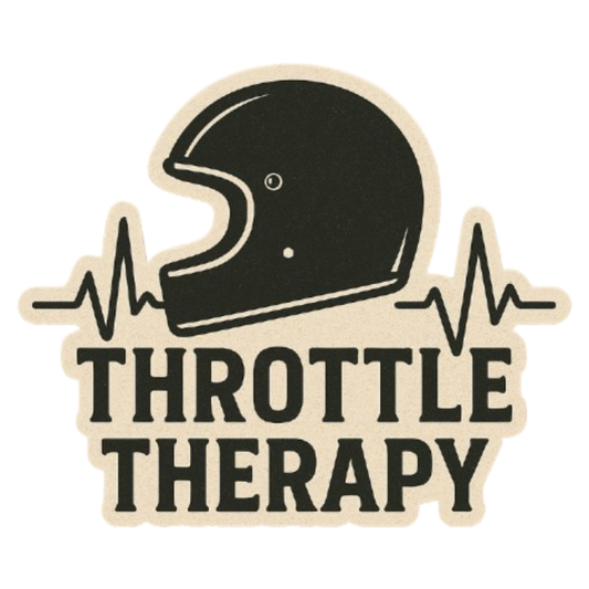 Smeeps Throttle Therapy Sticker – 10.16 x 10.16 cm | Biker Helmet Vinyl Decal (Retro Beige & Black Theme)